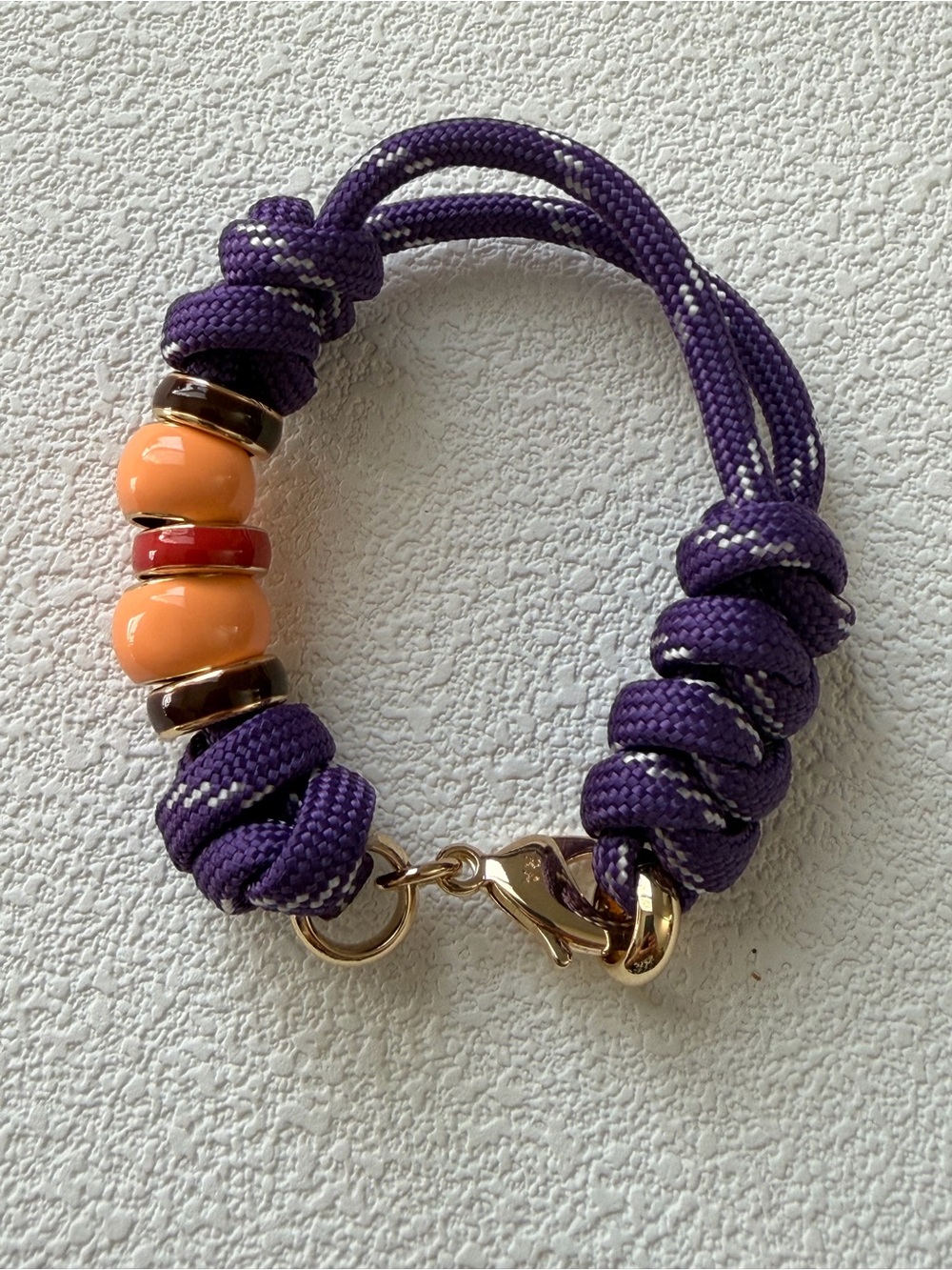 New Roxanne Assoulin Purple Rope Bracelet with Peach and Red Beads